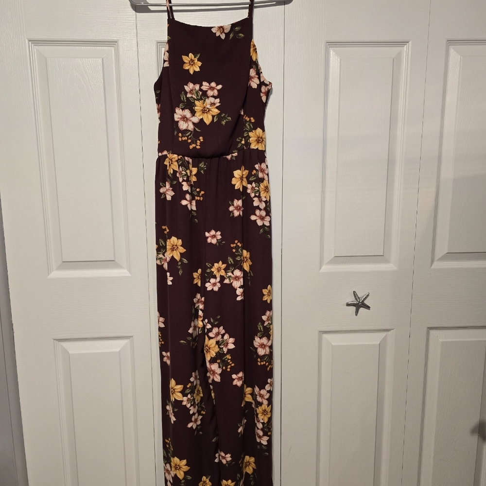 Xhilaration Floral Jumpsuit - Burgundy and Yellow
